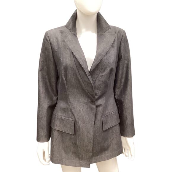 NWT Emporio Armani Women’s Blazer Size10/ M Y2K Angular Button Closure Charcoal - Picture 3 of 9